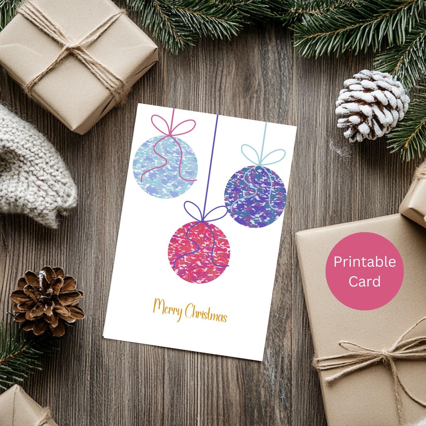 Whimsical Watercolor Christmas Card-Digital Download-Printable