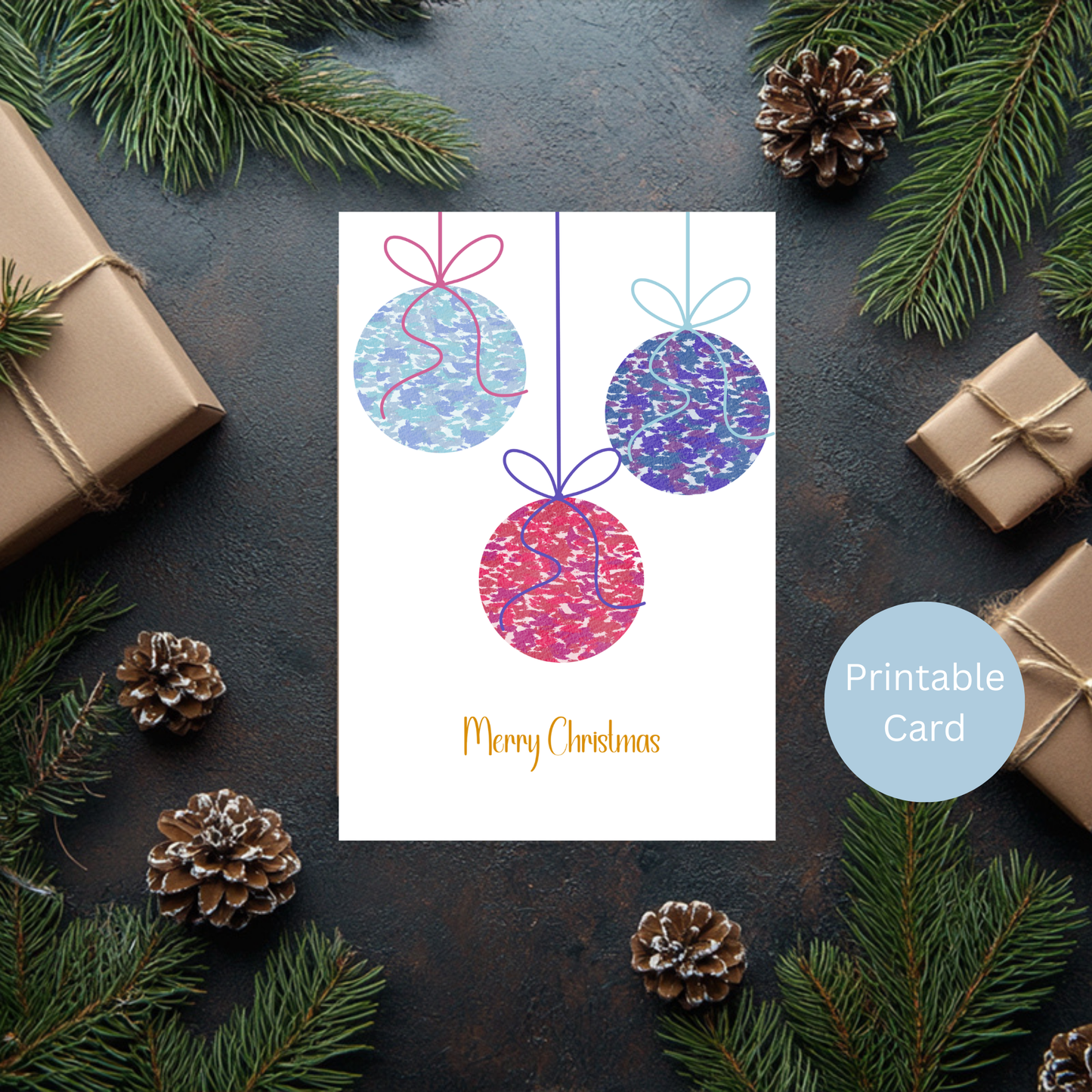 Whimsical Watercolor Christmas Card-Digital Download-Printable