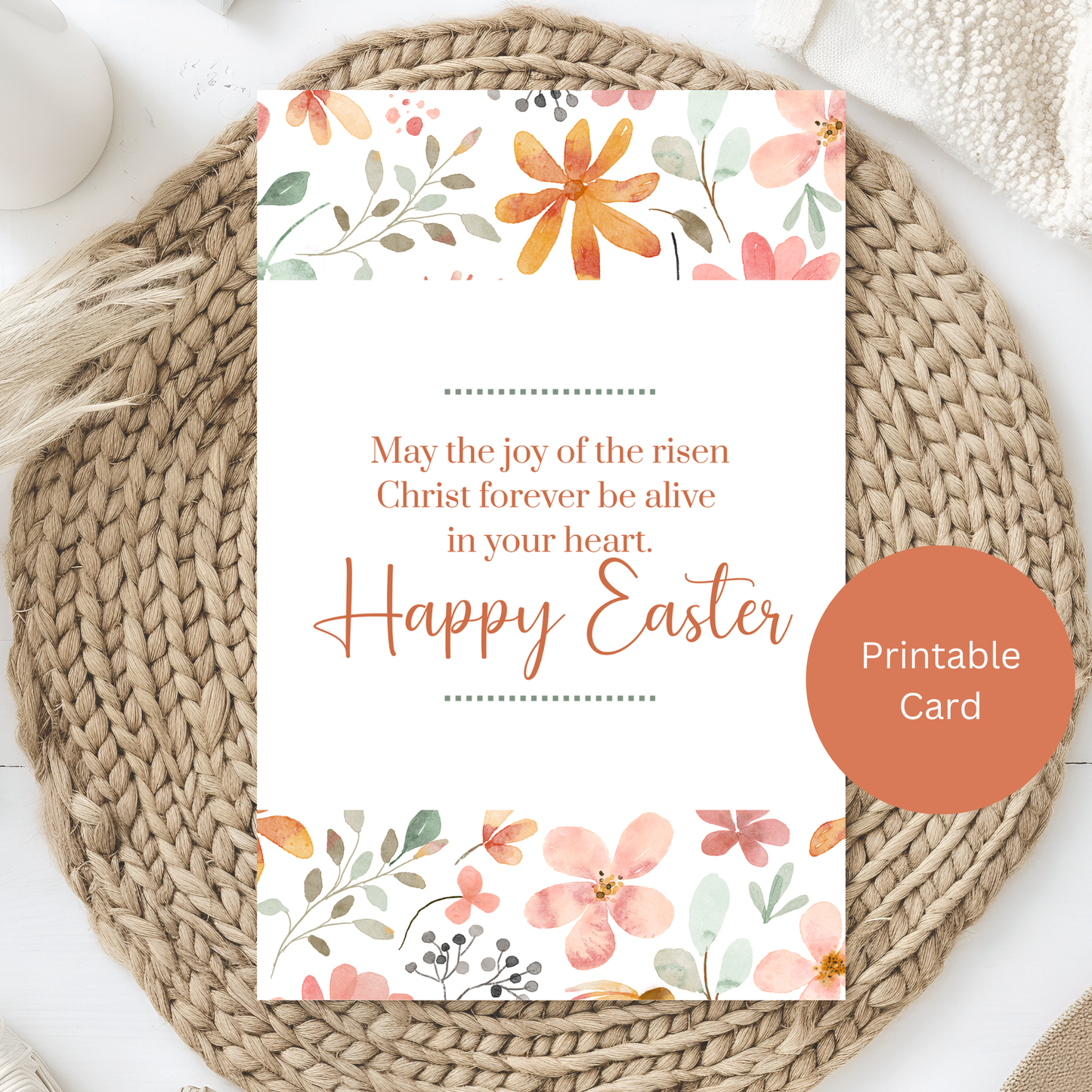 Printable Christian Easter Card – “May the Joy of the Risen Christ...” – Faith-Based Digital Download for Spring Blessings
