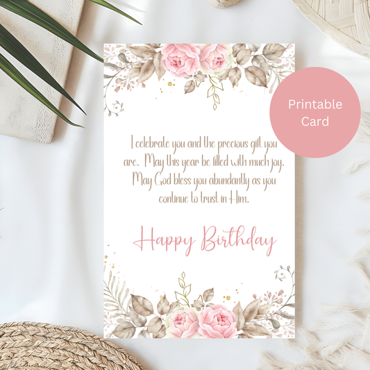 Floral Christian Birthday Card| Elegant Watercolor Florals | Printable & Digital