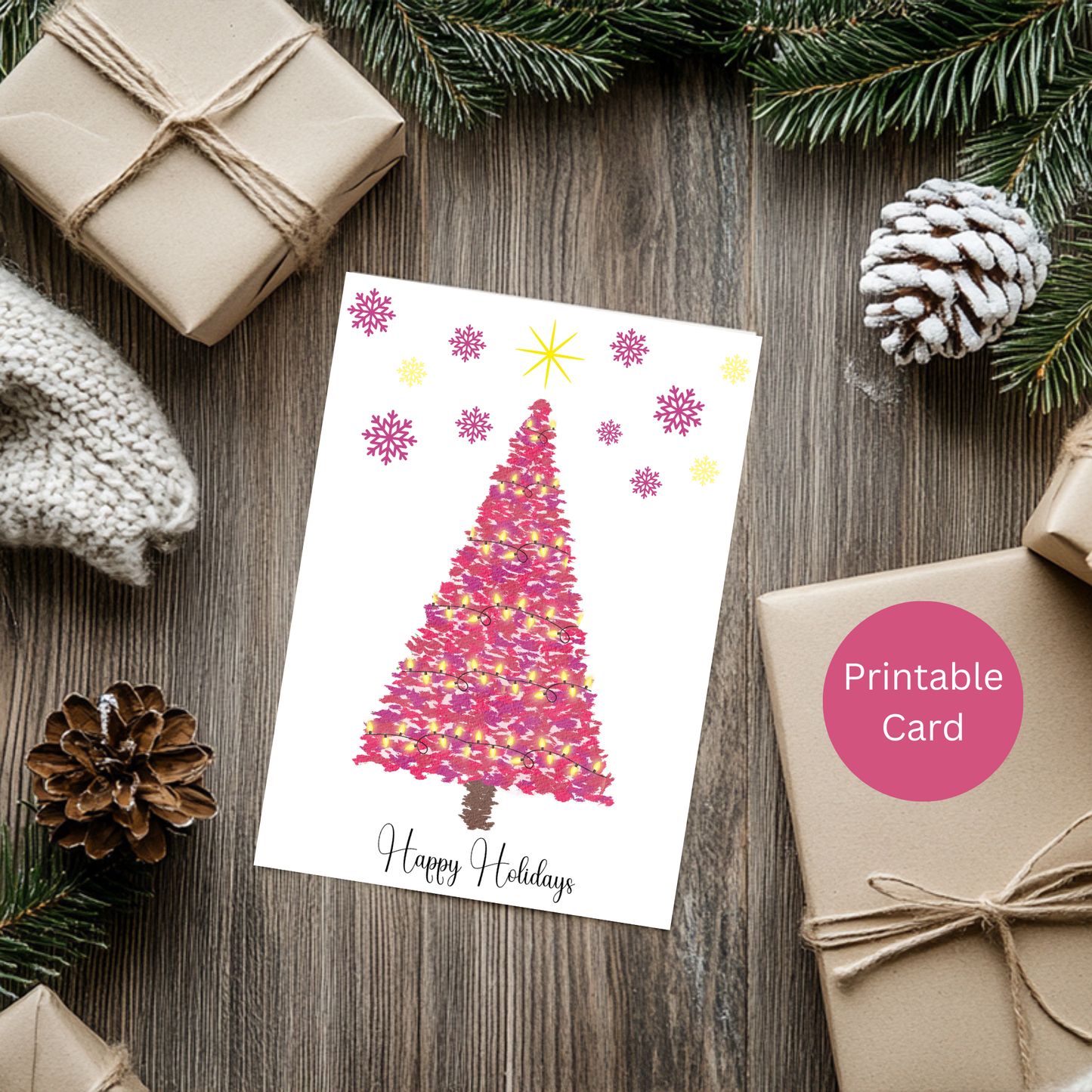 Radiant Watercolor Christmas Card-Printable Digital Download-Merry & Bright Collection