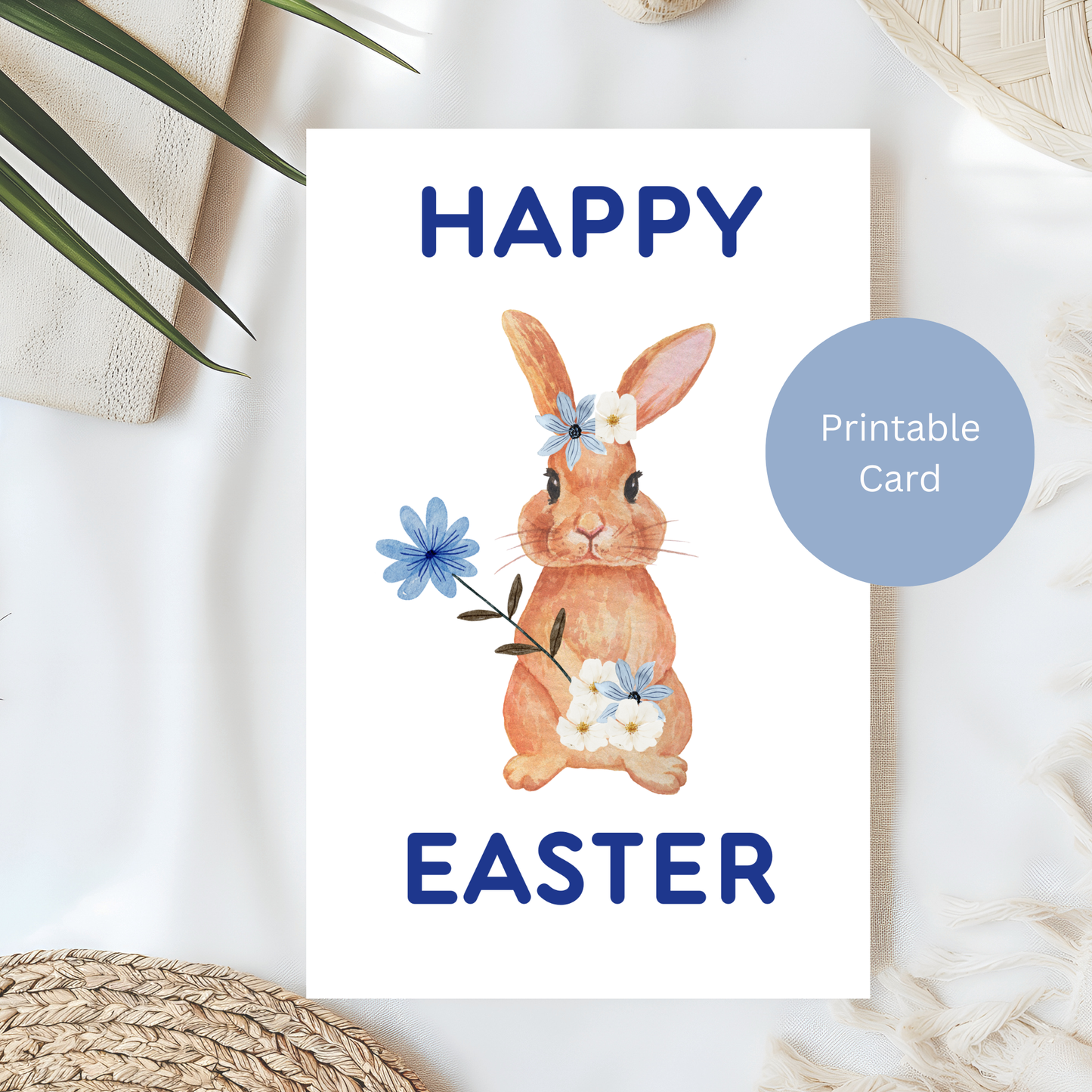 Blue Bunny Easter Card– Cute Card for Moms, Grandparents & Spring Baskets
