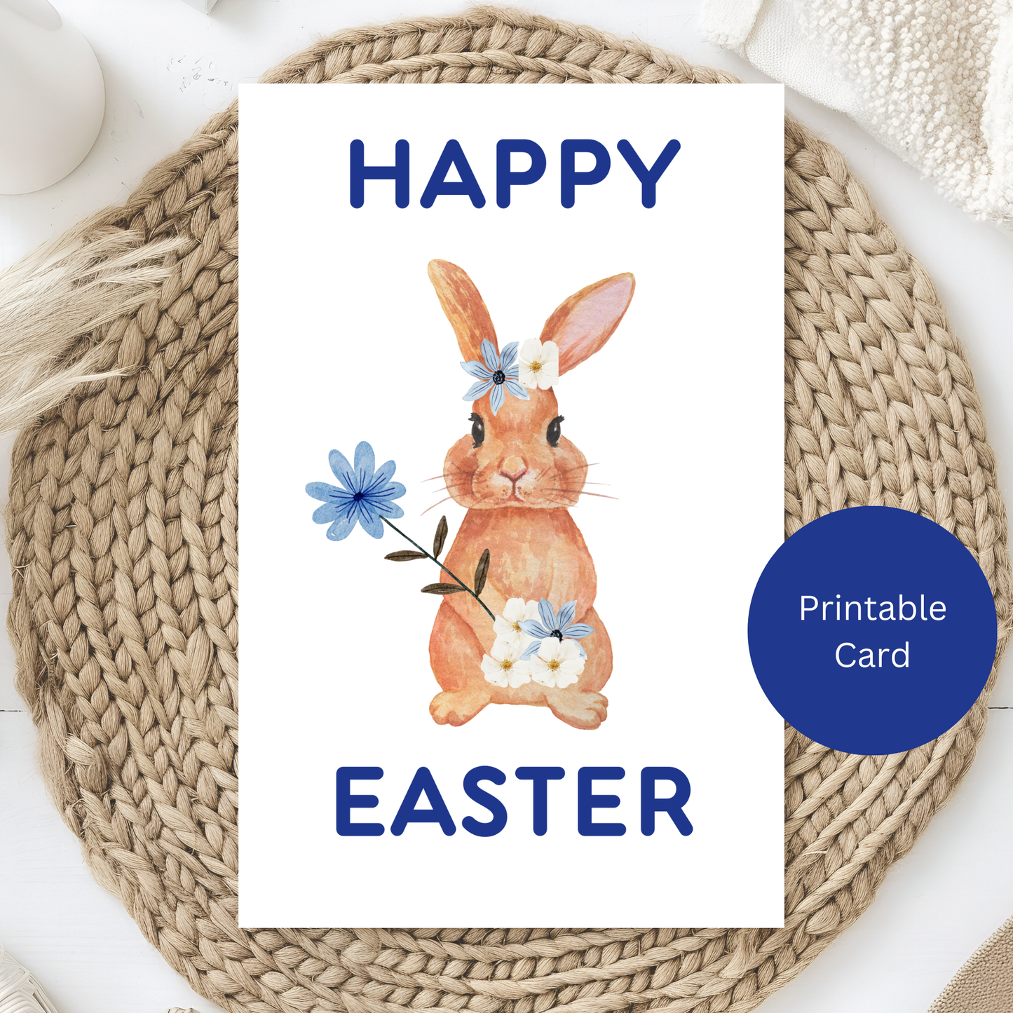 Blue Bunny Easter Card– Cute Card for Moms, Grandparents & Spring Baskets