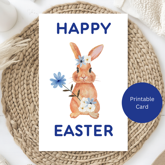Blue Bunny Easter Card– Cute Card for Moms, Grandparents & Spring Baskets