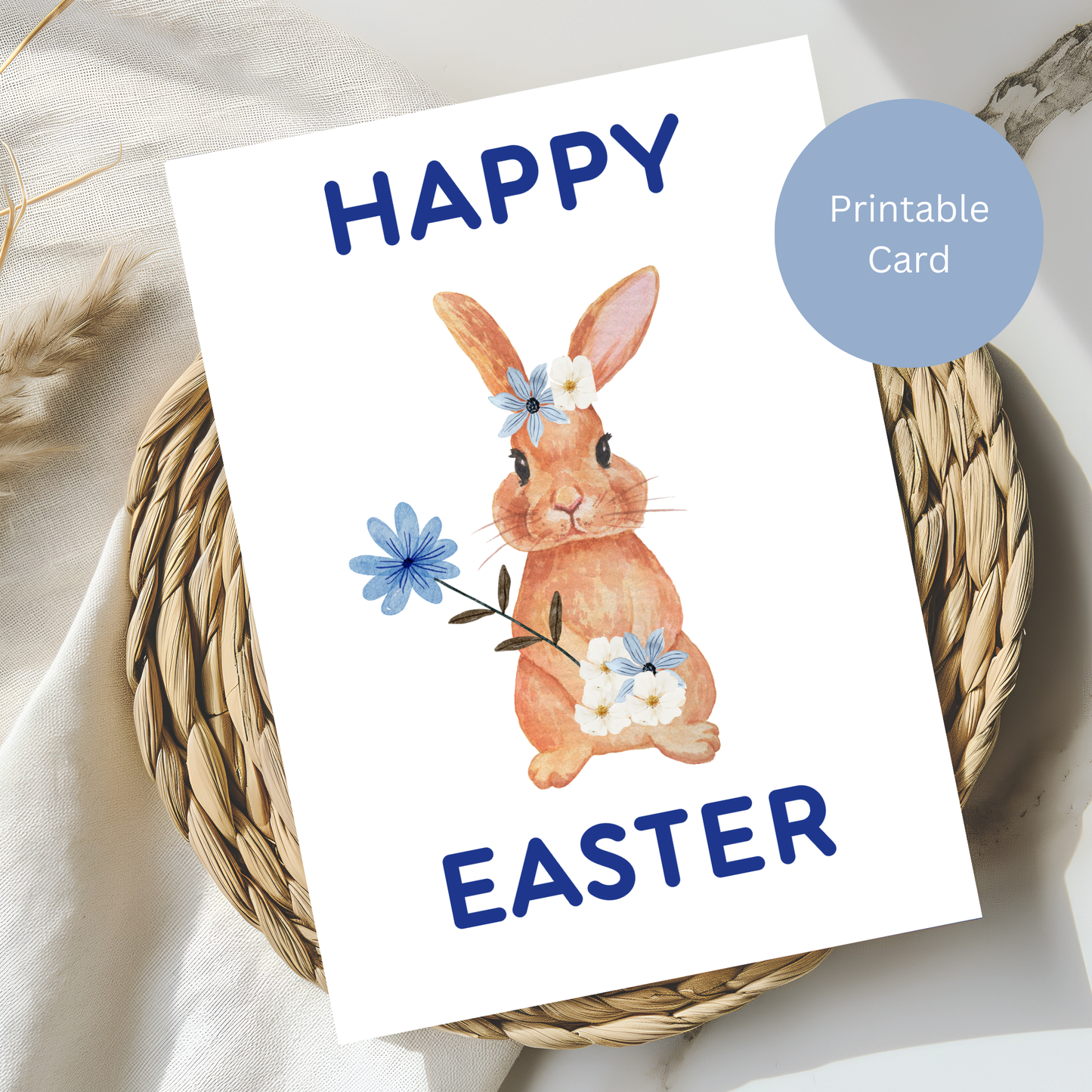 Blue Bunny Easter Card– Cute Card for Moms, Grandparents & Spring Baskets