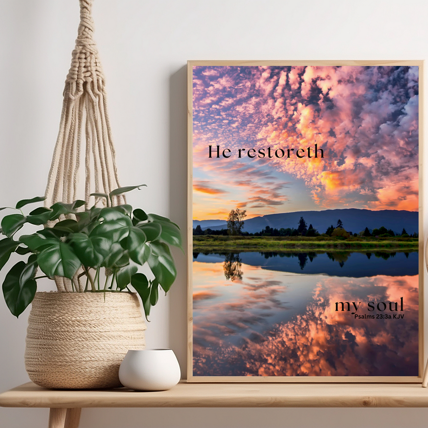 Bible Verse Wall Art-Psalms 23:3a KJV-He Restoreth my Soul-Digital Download