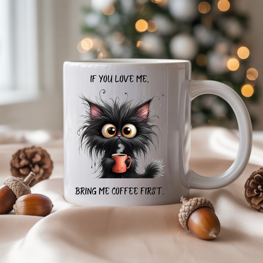 Adorable Black Cat Mug | Funny Morning Coffee Cup | Perfect Gift for Cat Moms & Caffeine Fans