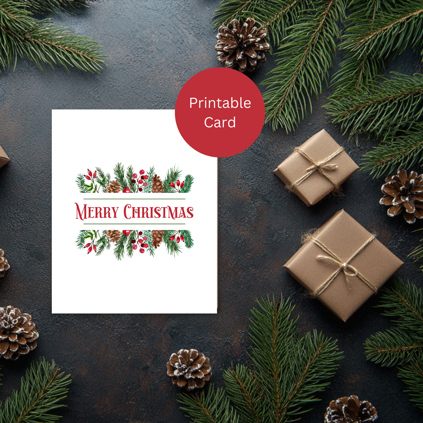 Christmas Card - Pinecone Spray -Printable Digital Download