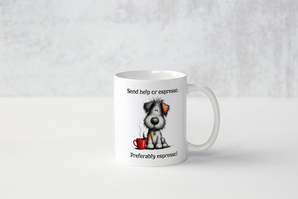 Funny Espresso Mug | Send Help or Espresso Dog Coffee Mug | Cute Coffee Gift