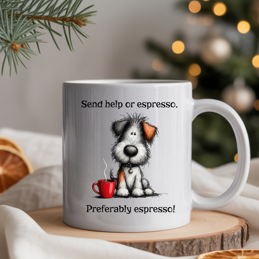 Funny Espresso Mug | Send Help or Espresso Dog Coffee Mug | Cute Coffee Gift